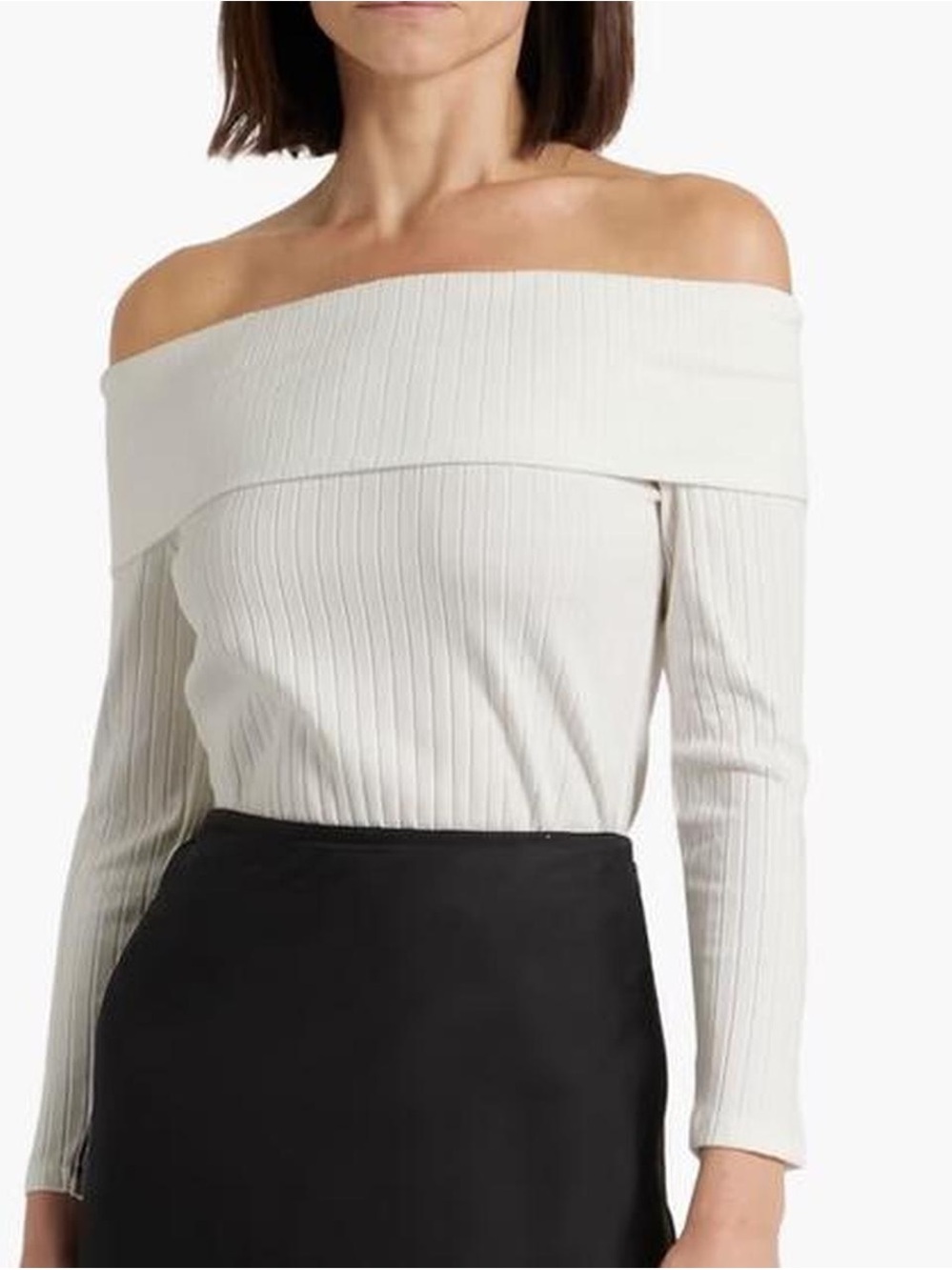 VINCE NEW White Ribbed Knit Off Shoulder Long Sleeve Top Womens Size XSmall